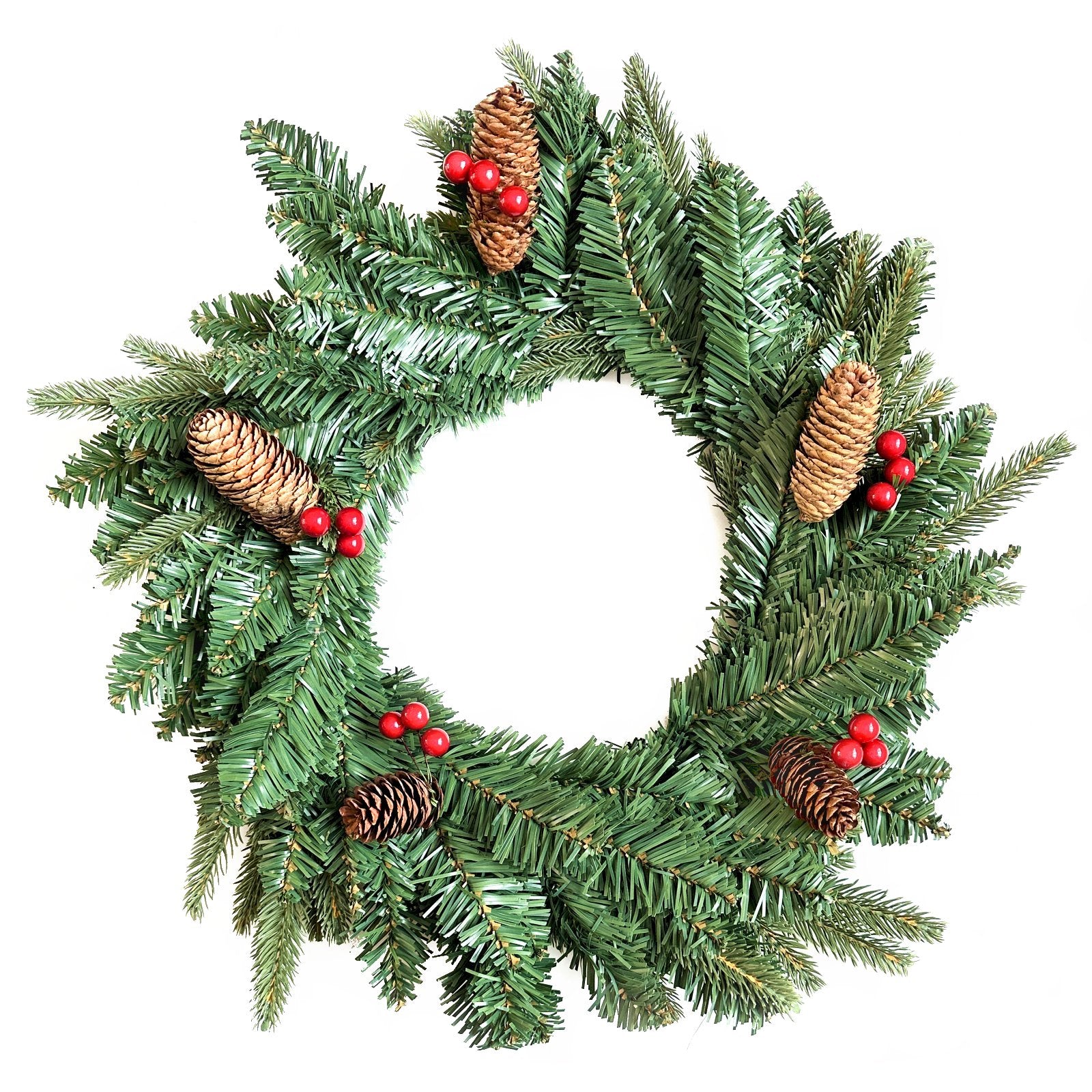 Artificial Spruce Christmas Wreath With Faux Berries and Real Pinecones