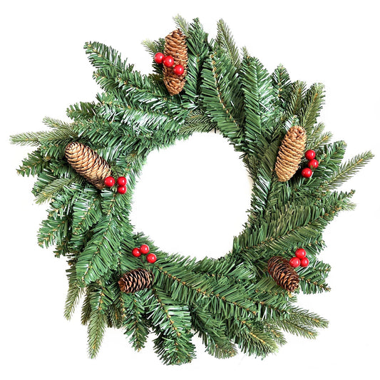 Artificial Spruce Christmas Wreath With Faux Berries and Real Pinecones