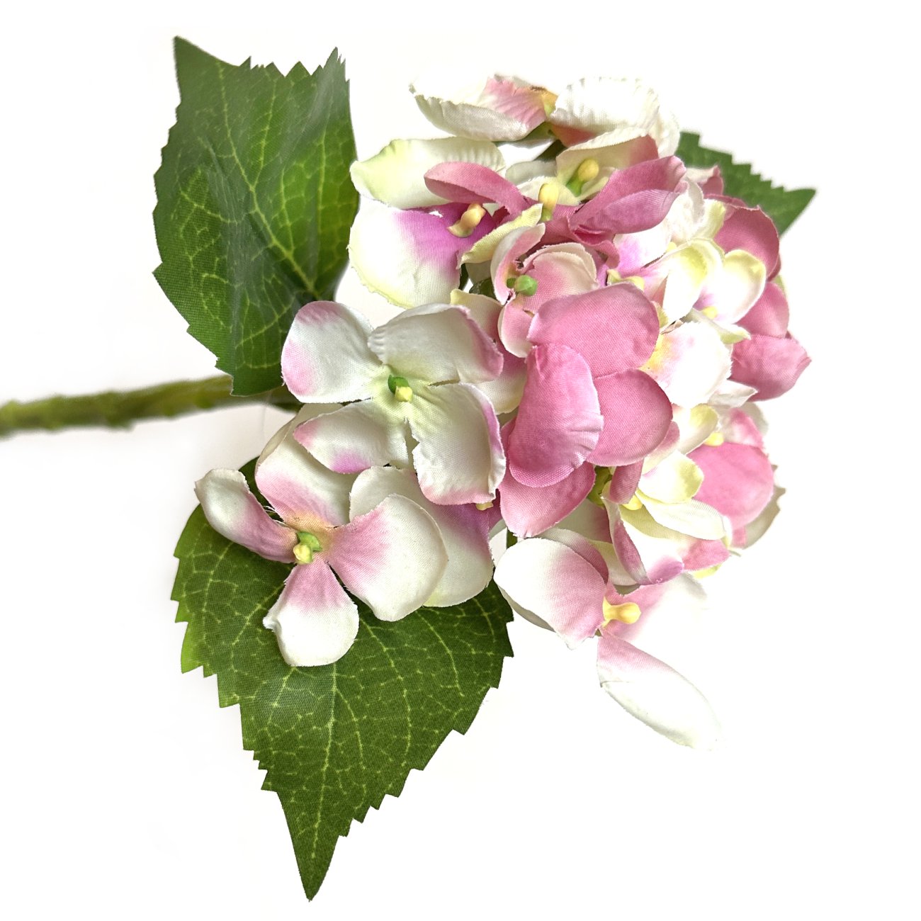 Artificial Hydrangea Flower Stem Pink and Cream 33cm