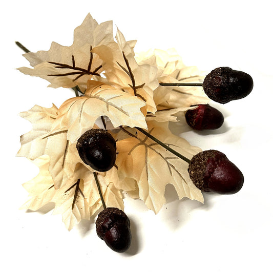 Artificial Autumn Bush With Light Brown Leaves and Faux Acorns