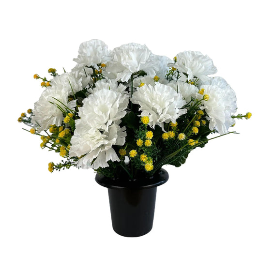 Artificial White Carnation Flower Grave Pot Flower Arrangement