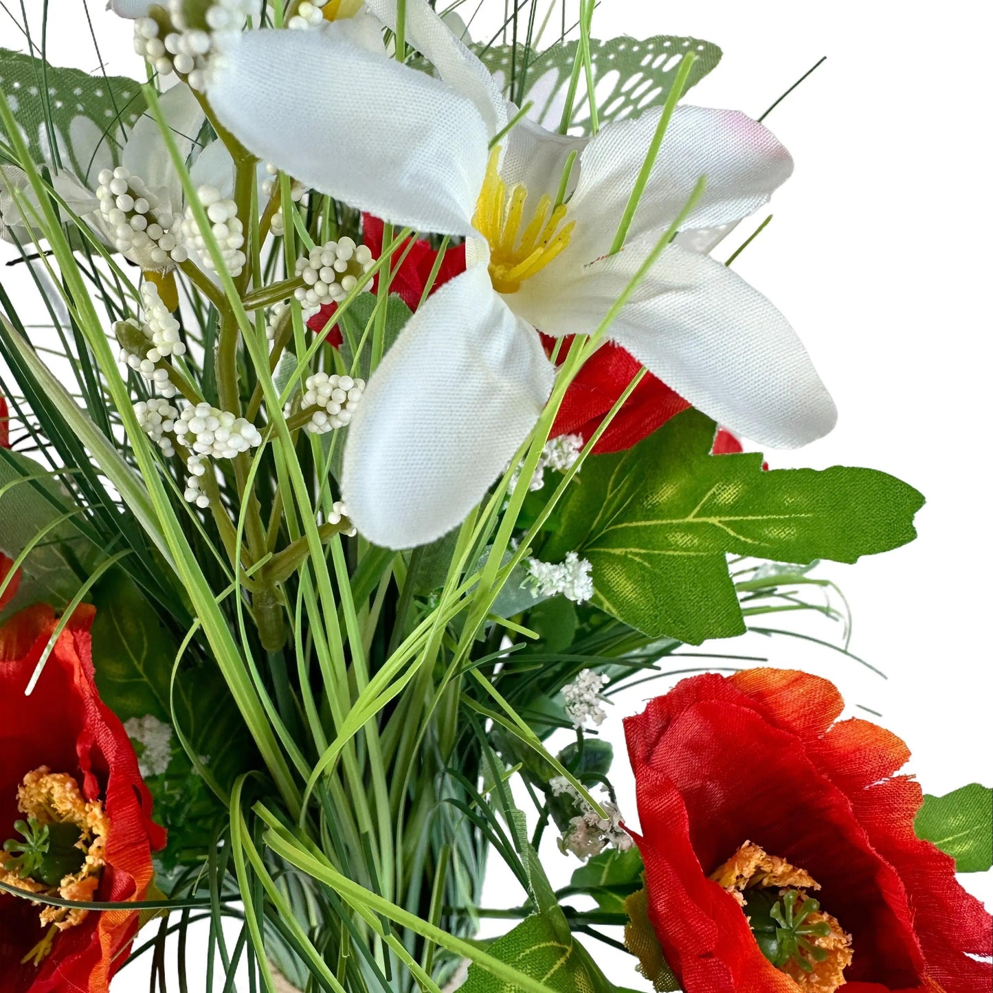 Artificial Grass, Poppy and Wild Flower Arrangement with Butterflies