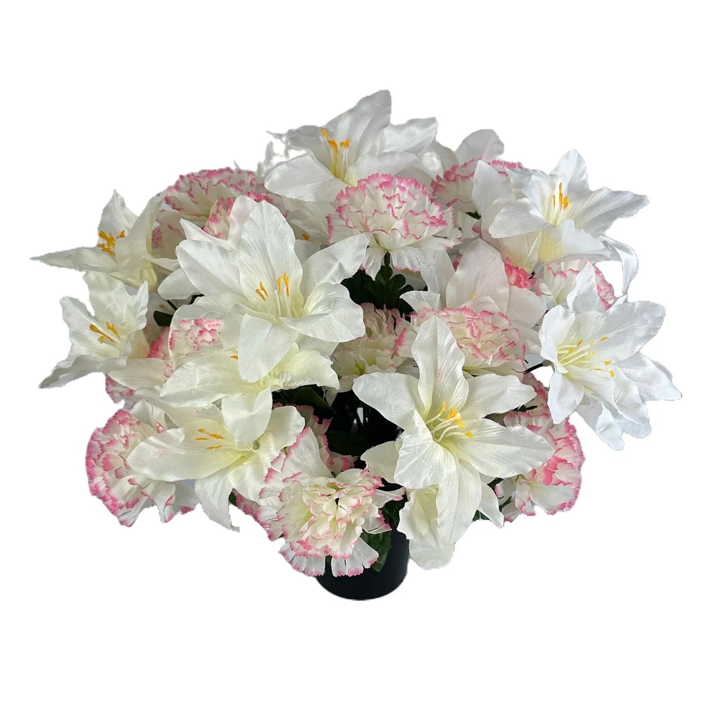 Artificial White Lily and Pink/White Carnation Grave Pot Flower Arrangement