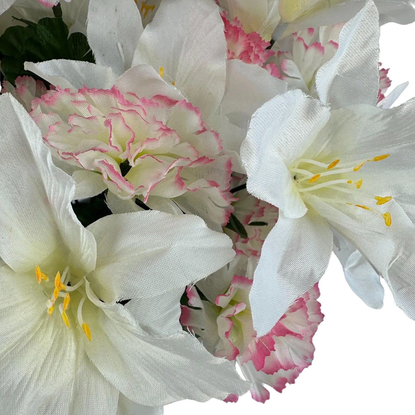 Artificial White Lily and Pink/White Carnation Grave Pot Flower Arrangement