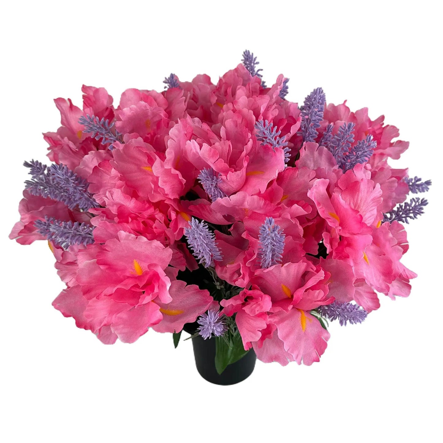 Artificial Pink Iris and Lavender Grave Pot Flower Arrangement