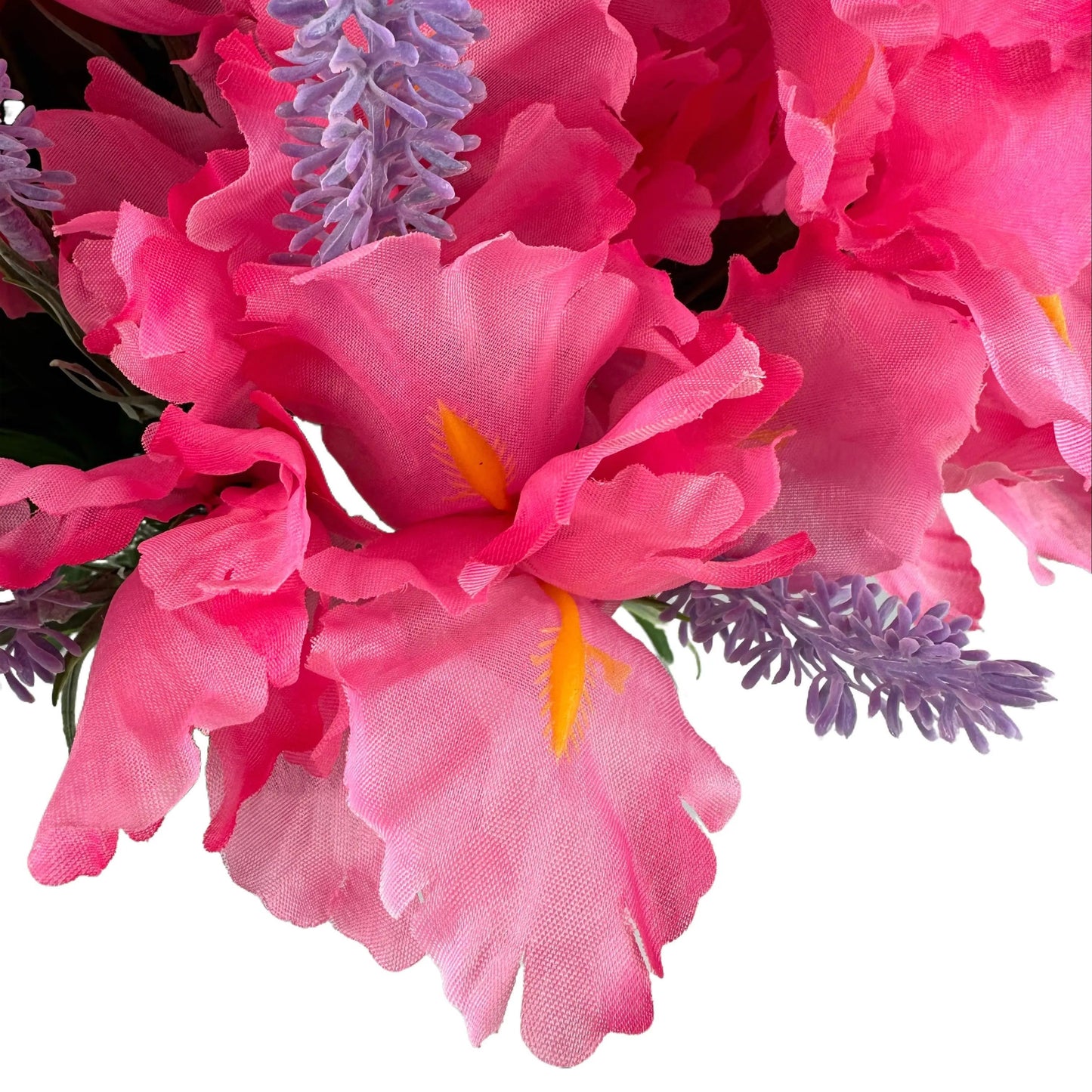 Artificial Pink Iris and Lavender Grave Pot Flower Arrangement