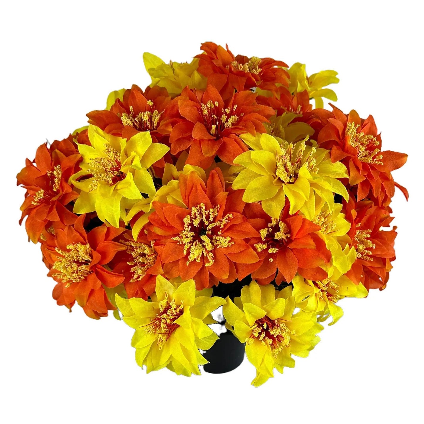 Artificial Orange and Yellow Zinnia Grave Pot Flower Arrangement