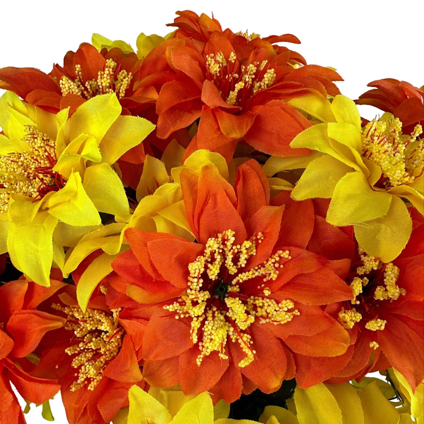 Artificial Orange and Yellow Zinnia Grave Pot Flower Arrangement