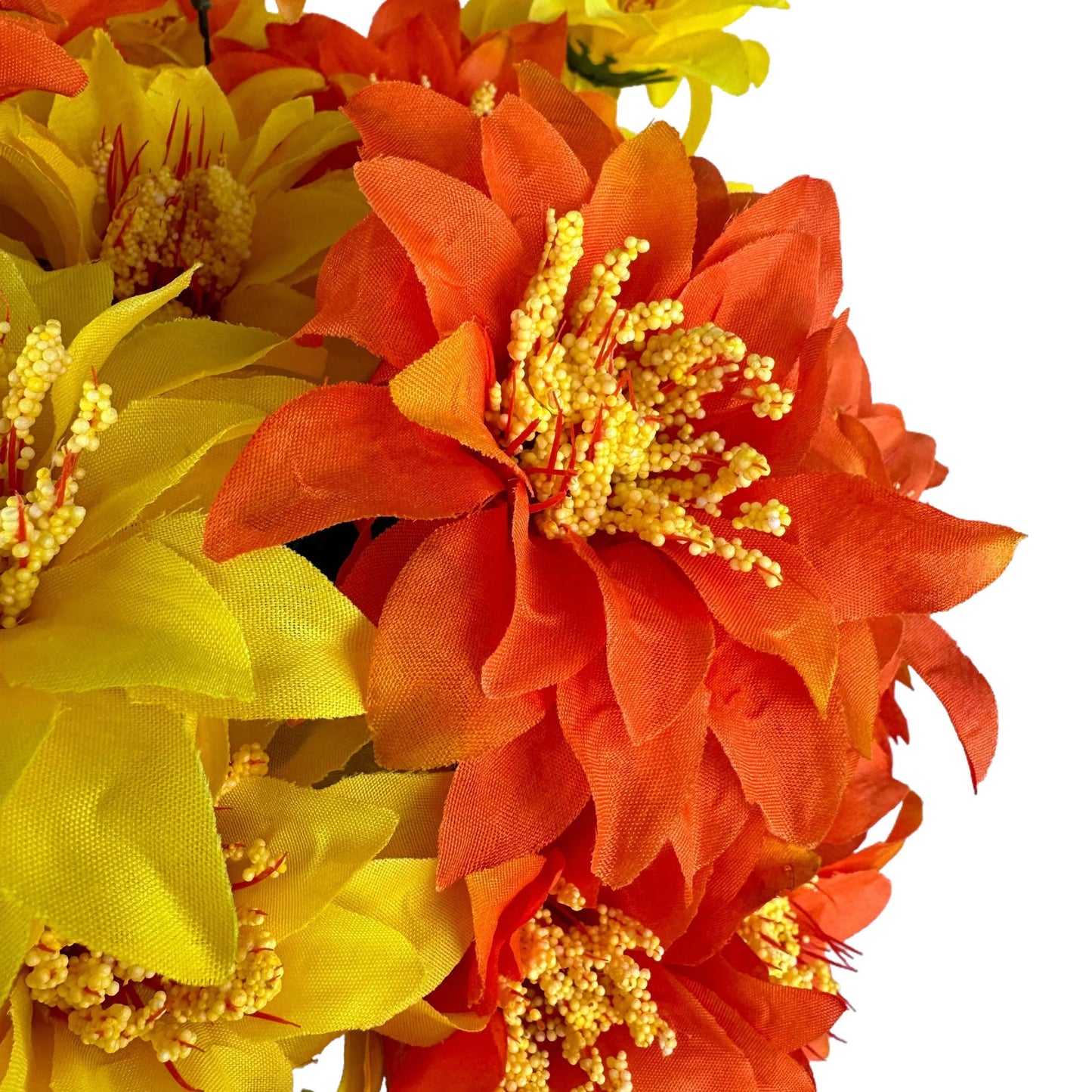 Artificial Orange and Yellow Zinnia Grave Pot Flower Arrangement