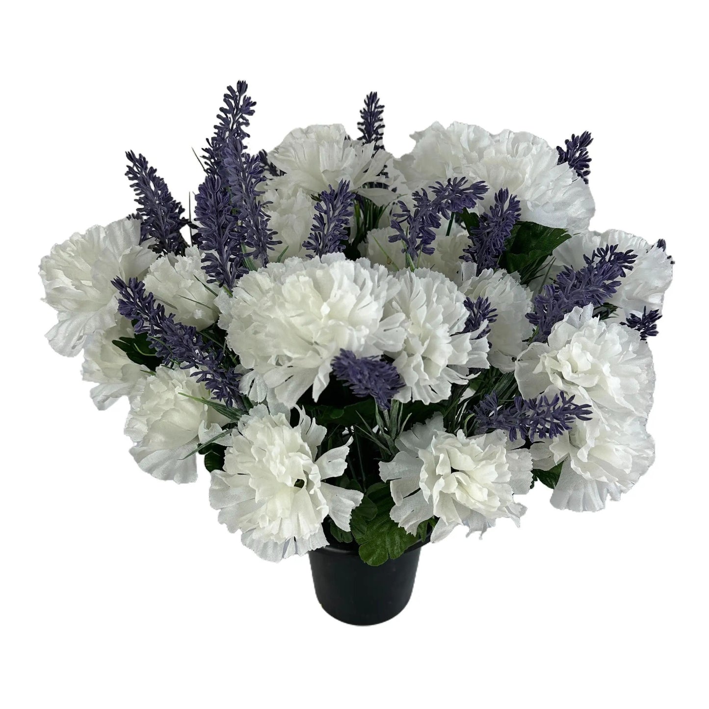 Artificial White Carnation and Lavender Grave Pot Flower Arrangement