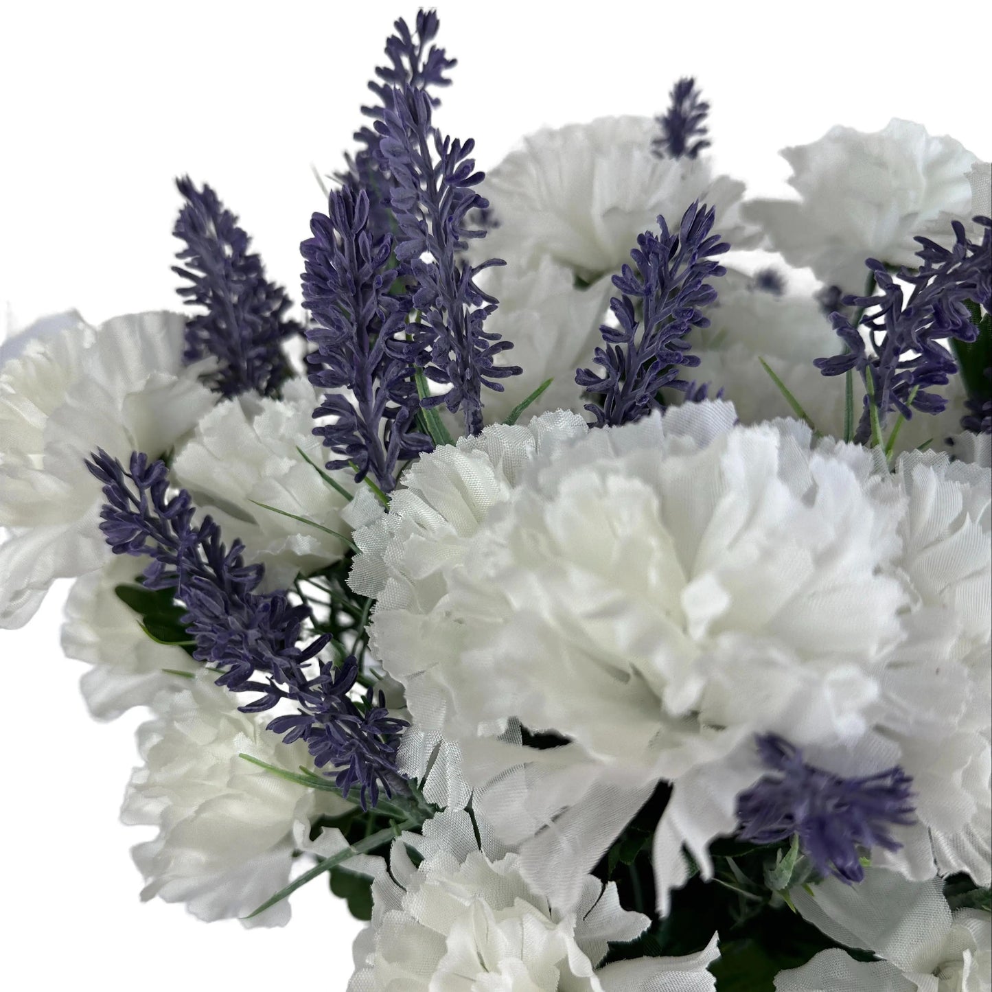 Artificial White Carnation and Lavender Grave Pot Flower Arrangement