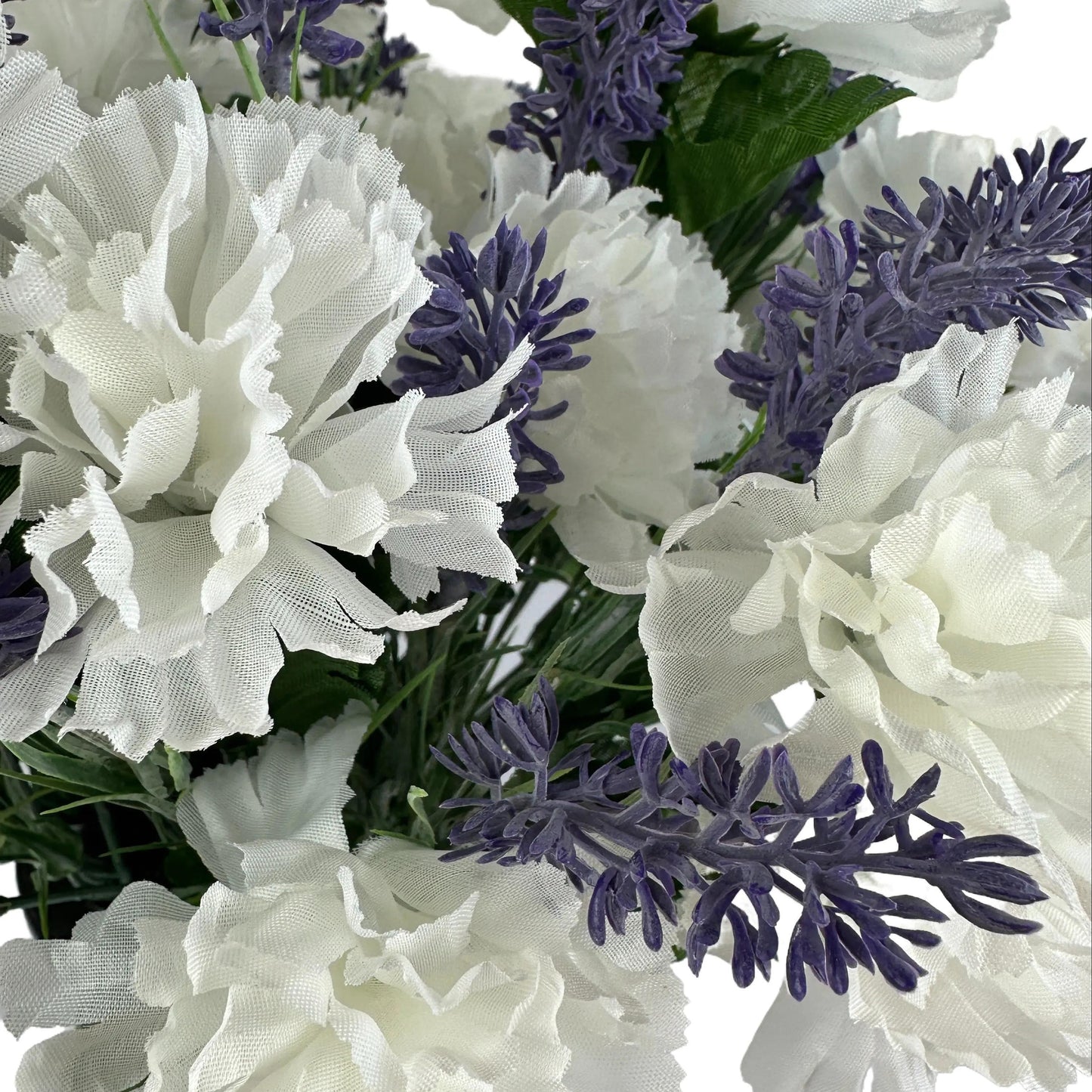 Artificial White Carnation and Lavender Grave Pot Flower Arrangement