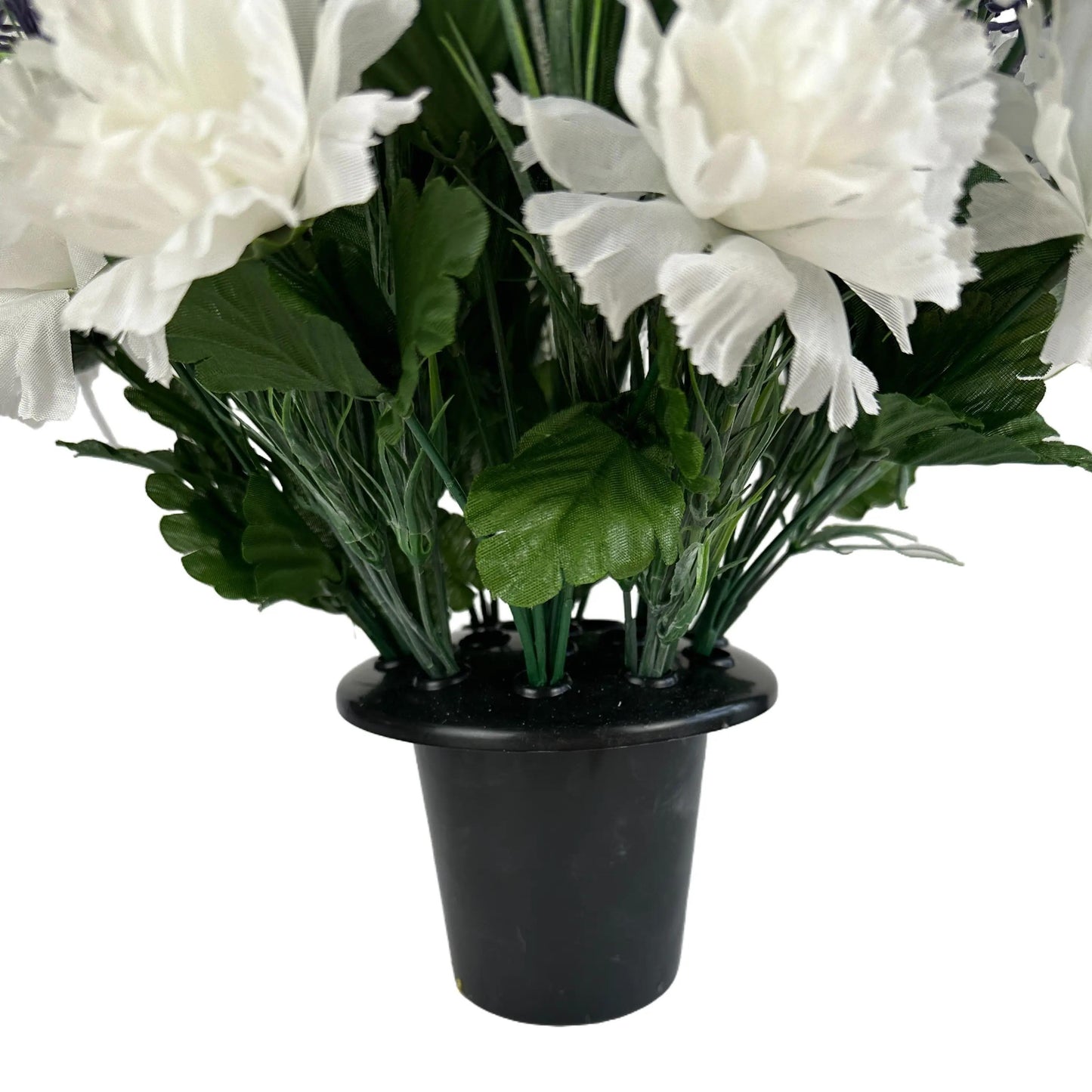 Artificial White Carnation and Lavender Grave Pot Flower Arrangement