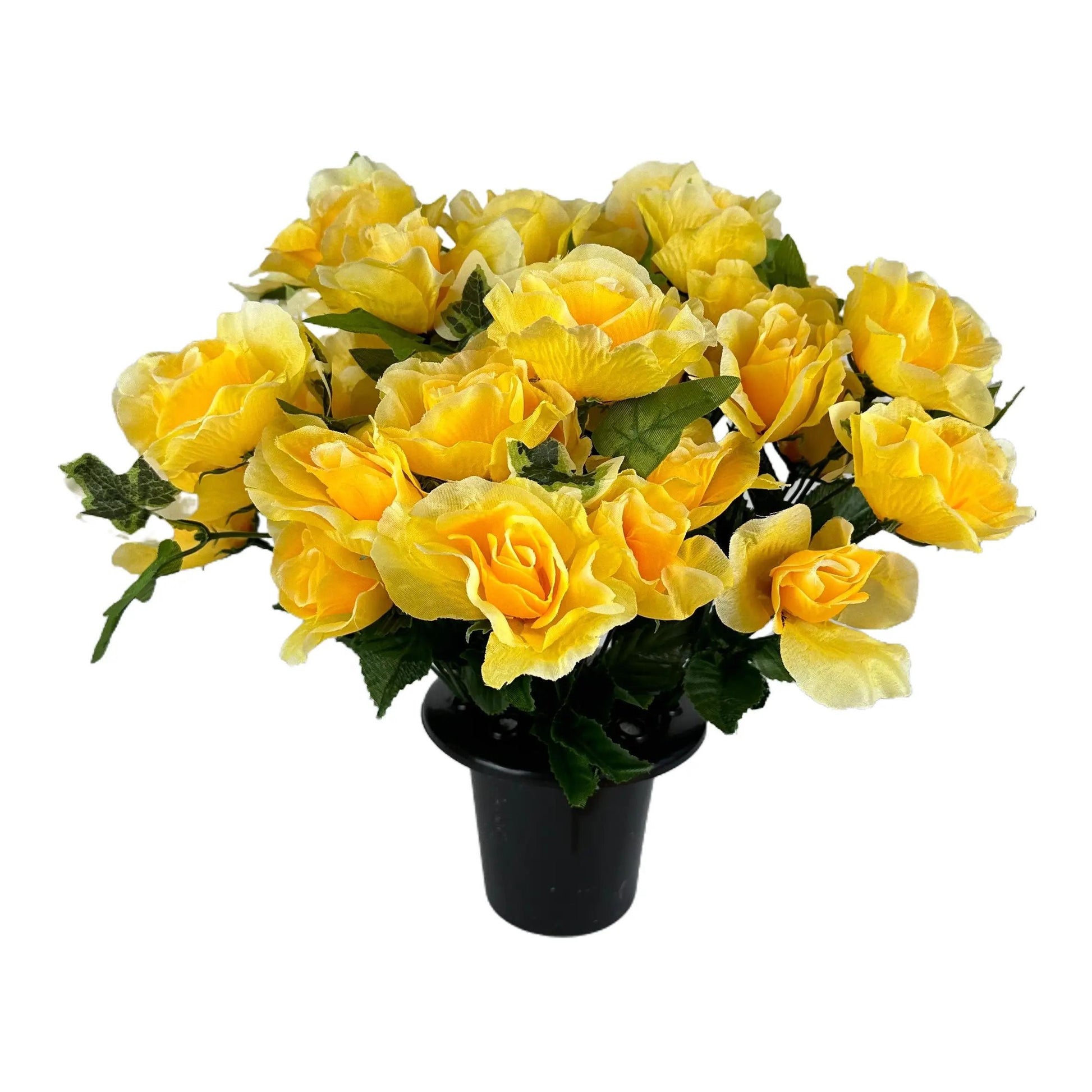 Artificial Yellow Rose Flower Grave Pot Arrangement