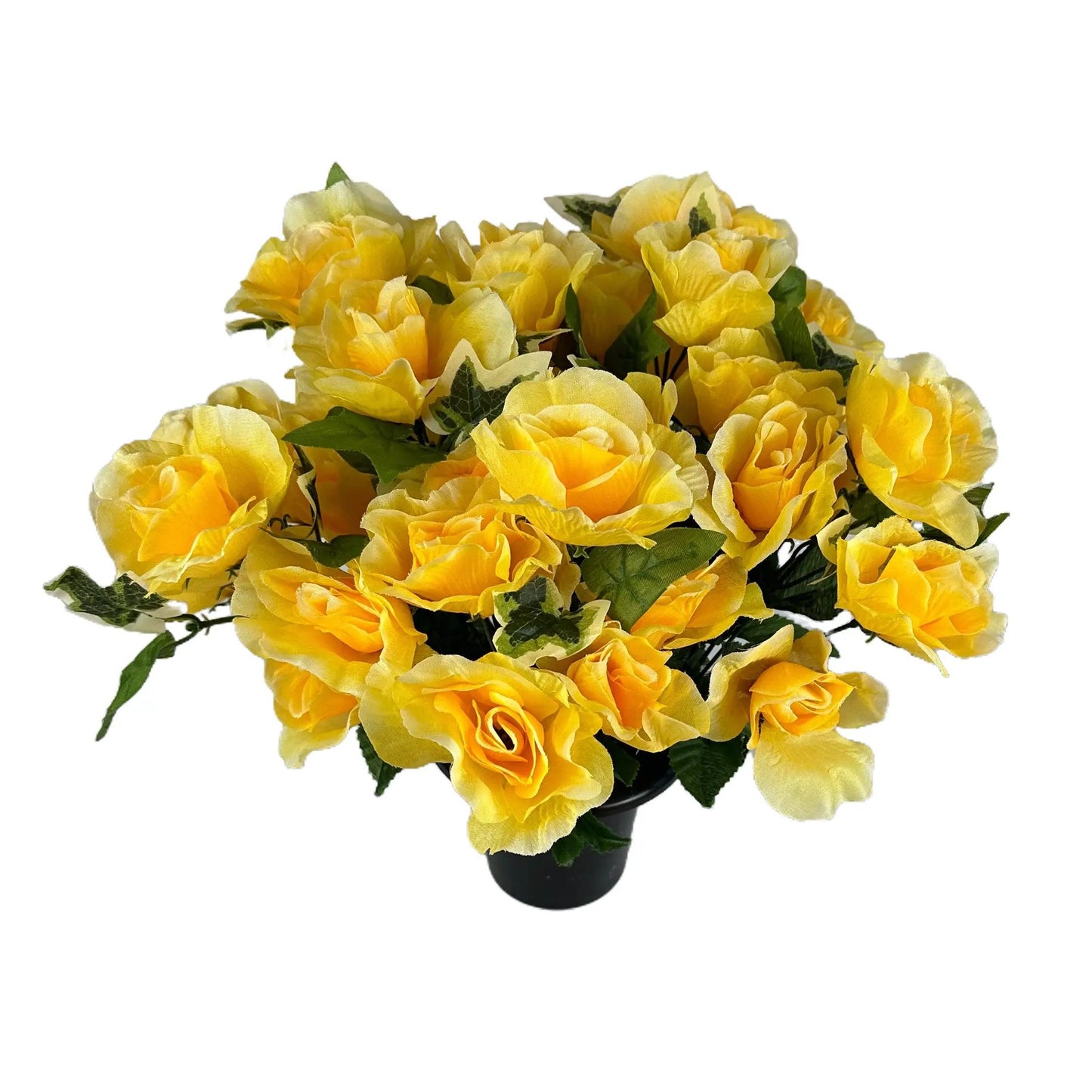 Artificial Yellow Rose Flower Grave Pot Arrangement