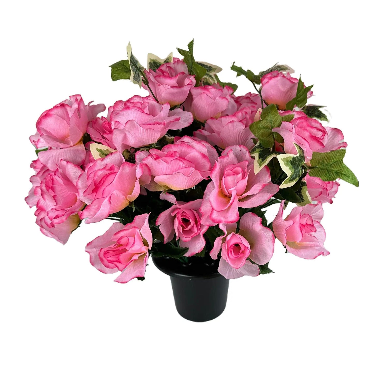 Artificial Pink Rose Flower Grave Pot Arrangement