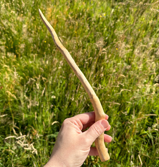 Hand Carved Natural Ash Wooden Wand 35cm