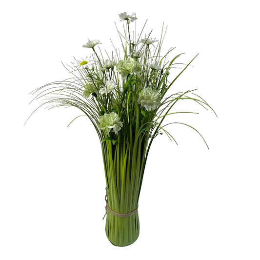 Artificial Grass, Green Carnations and Wild Flower Arrangement 57cm