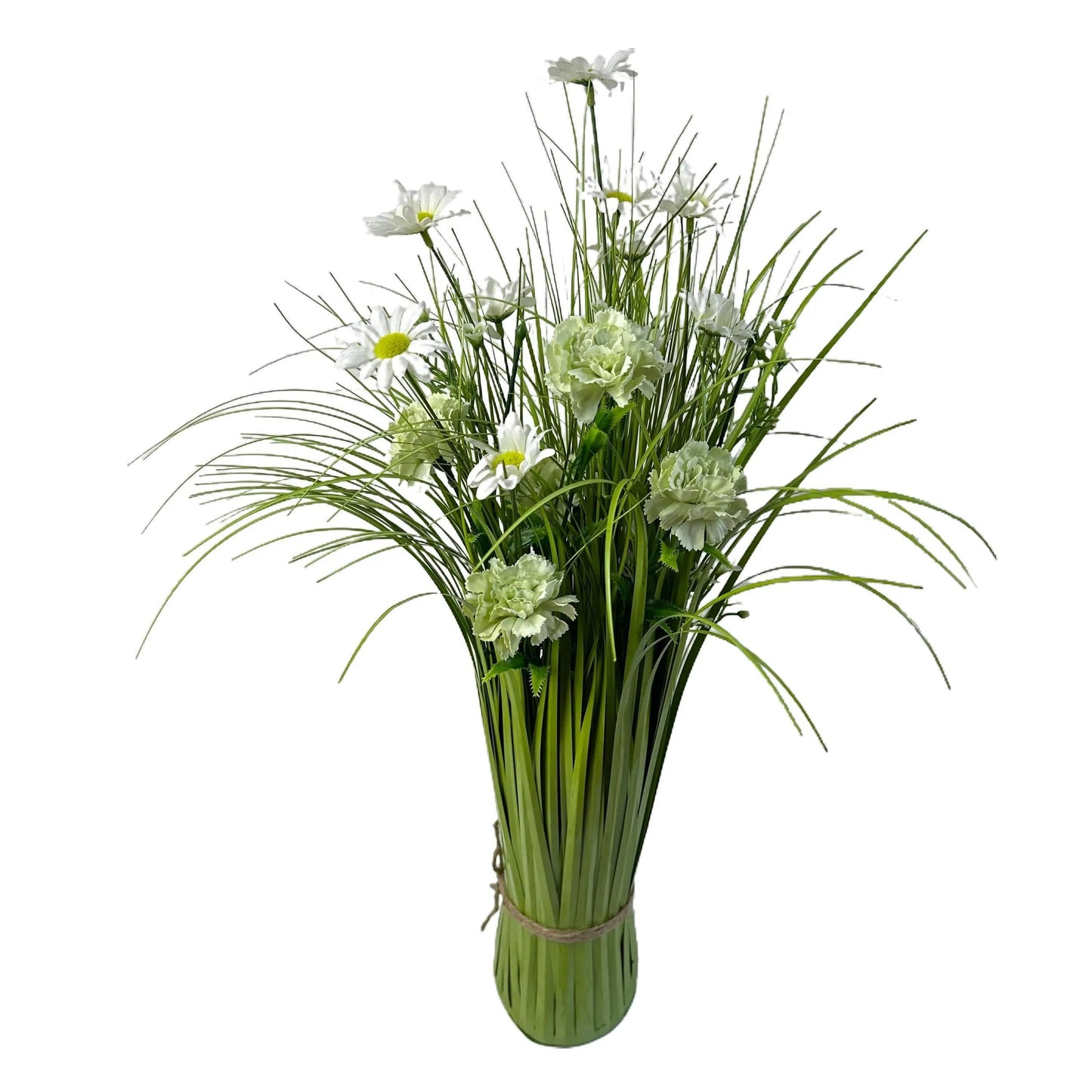 Artificial Grass, Green Carnations and Wild Flower Arrangement 57cm