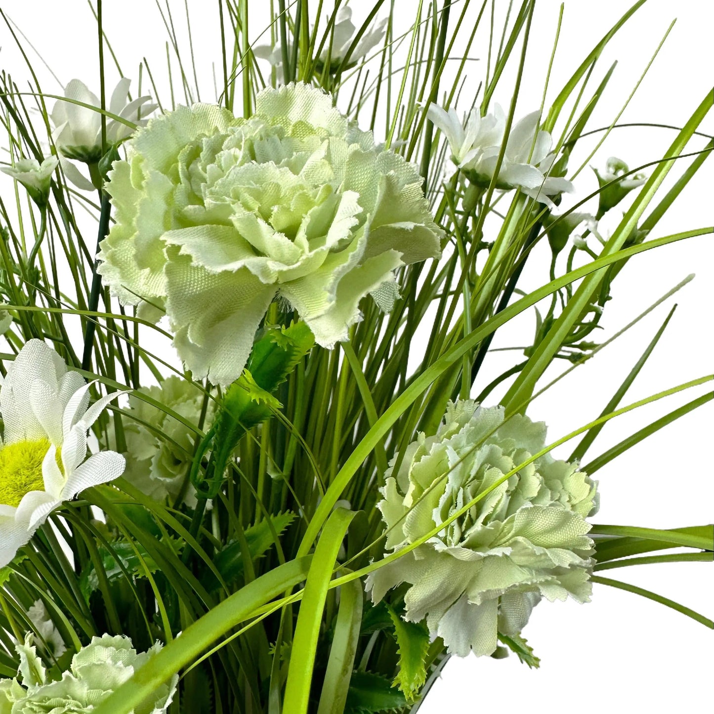 Artificial Grass, Green Carnations and Wild Flower Arrangement 57cm