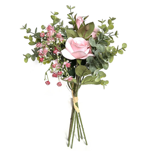 Artificial Rose and Foliage Bundle - Light Pink