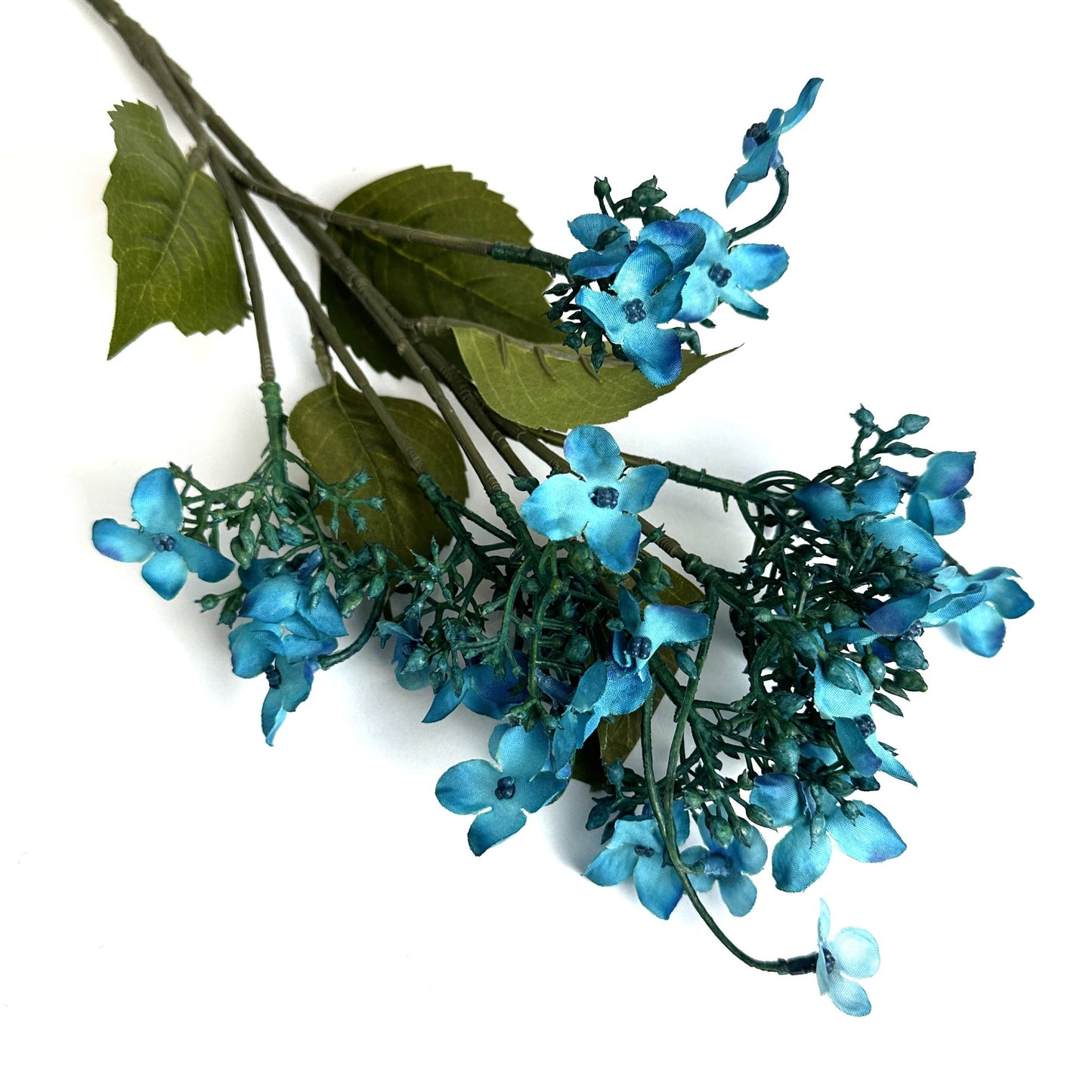 Artificial Wild Hydrangea Teal Blue Flower Stem 62cm