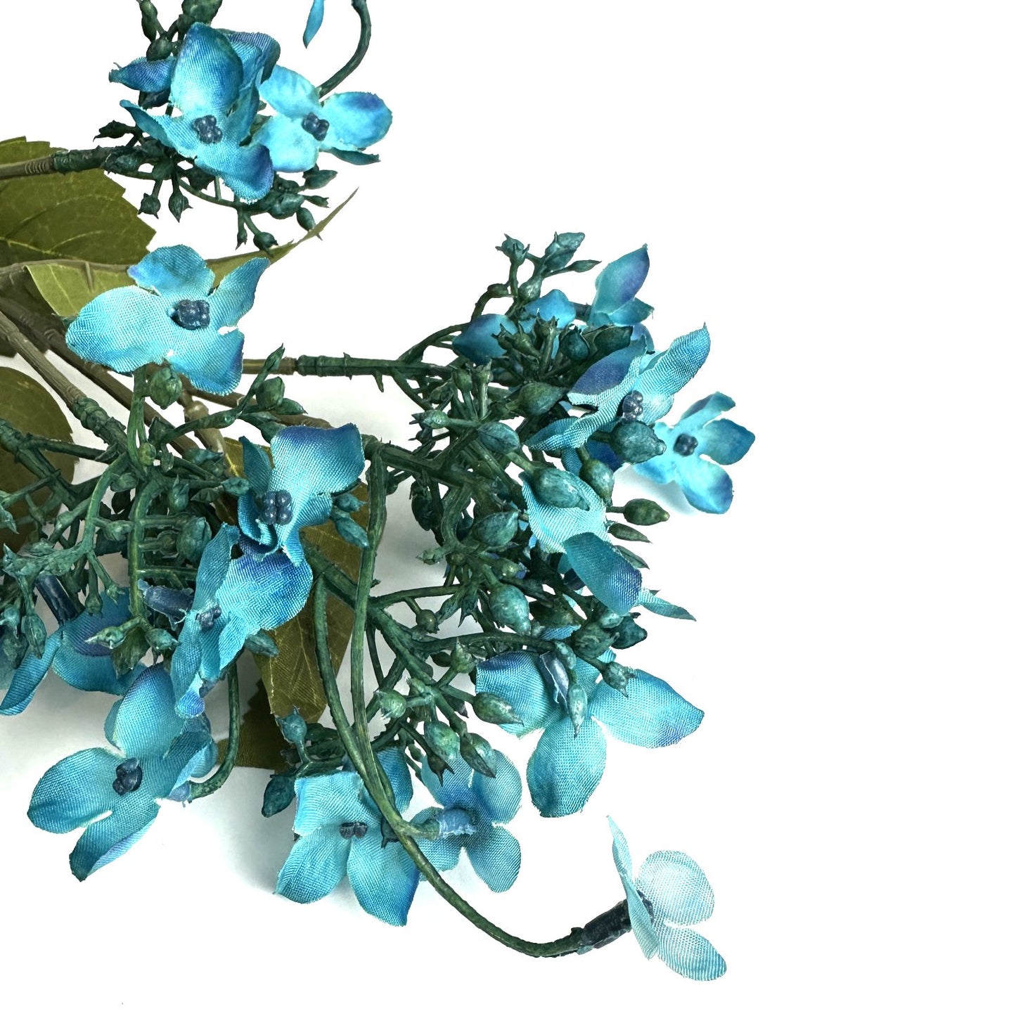 Artificial Wild Hydrangea Teal Blue Flower Stem 62cm