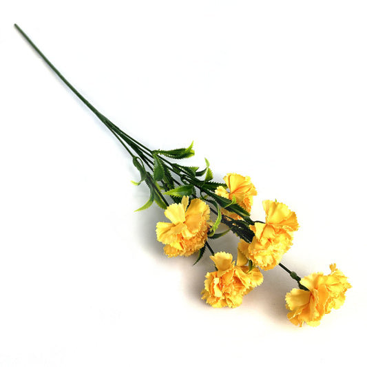 Artificial Carnation Flower Stem With Five Yellow Faux Flowers