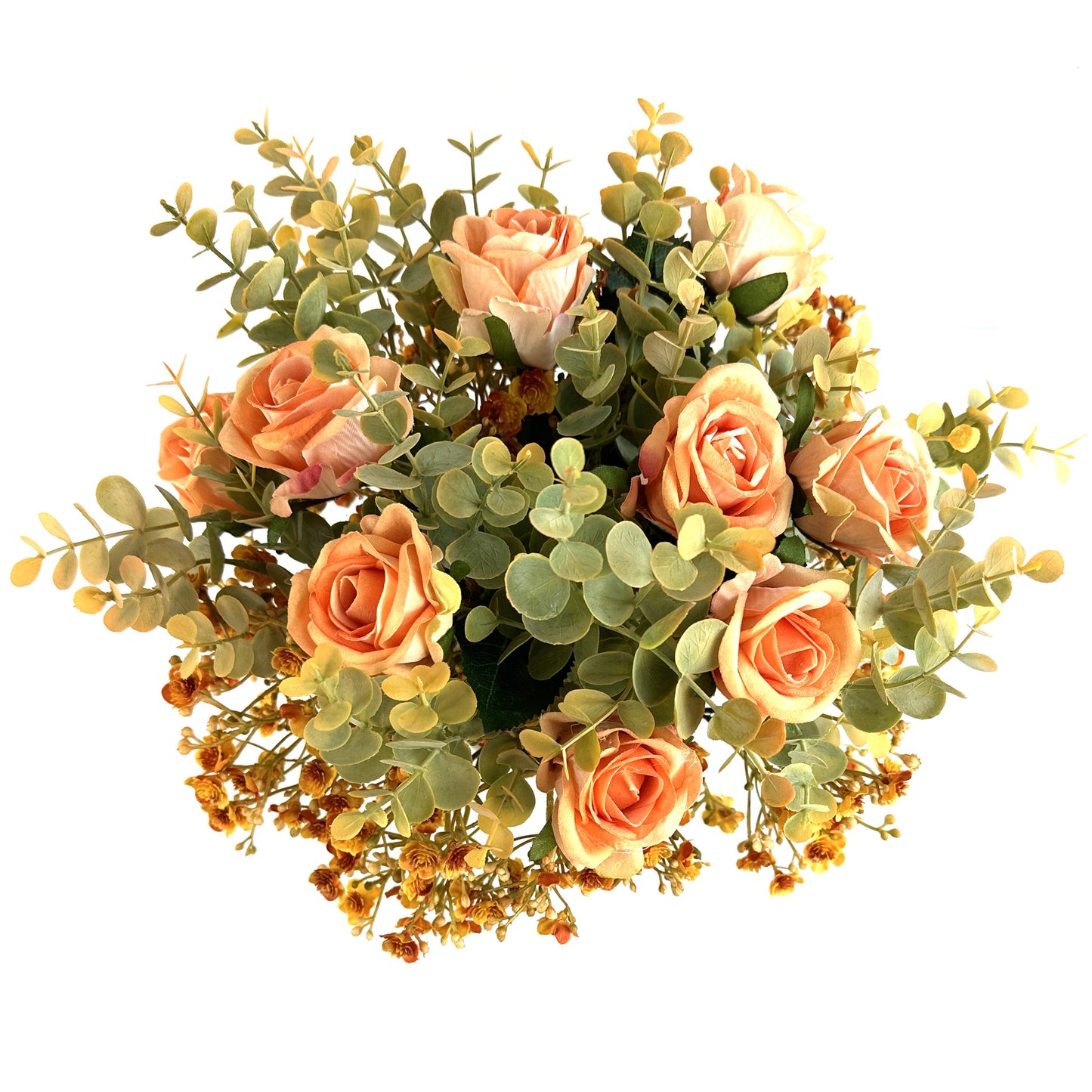 Artificial Peach Rose and Gypsophila Flowers With Eucalyptus in Ceramic Pot