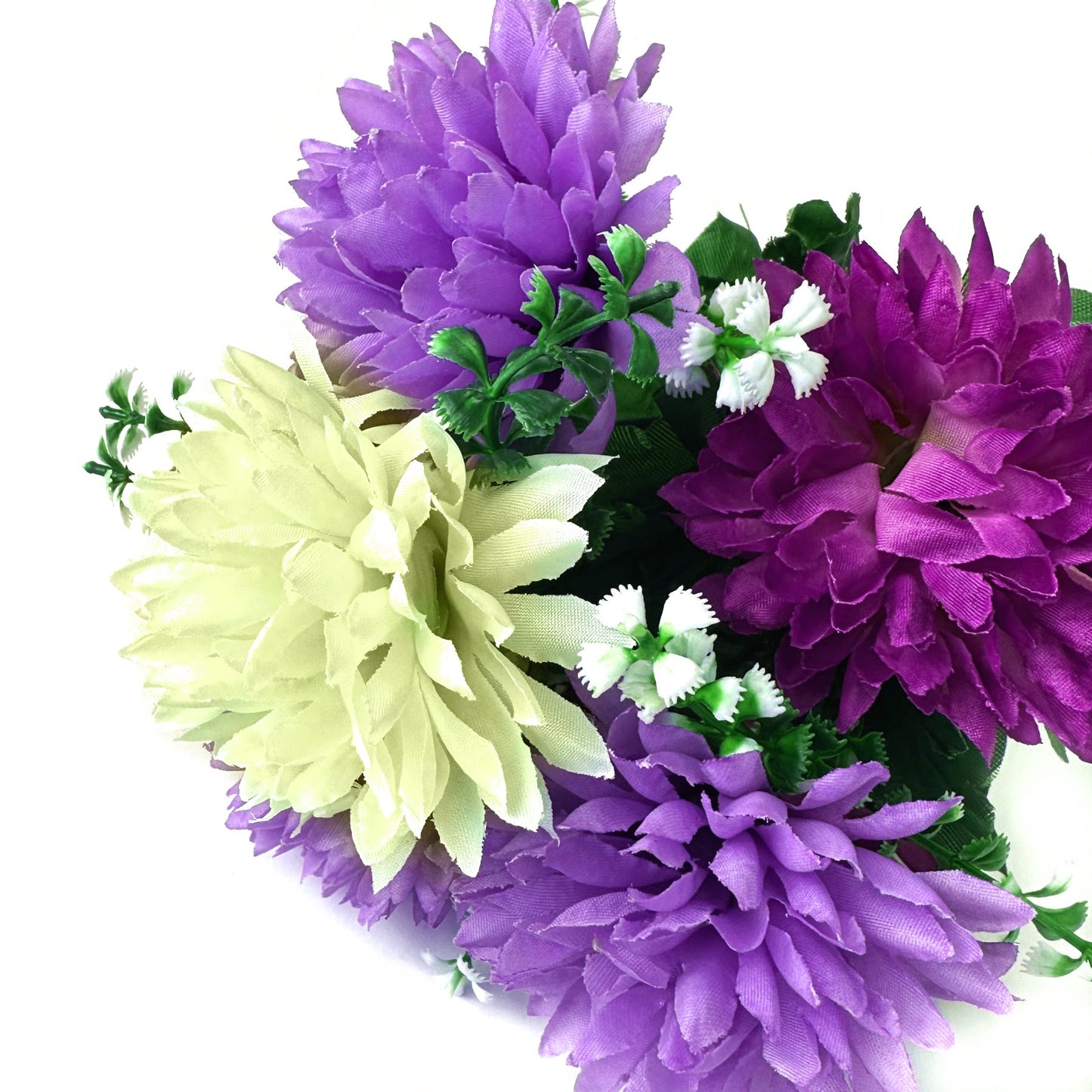 Artificial Chrysanthemum Bush with Purple & Cream Flowers 35cm