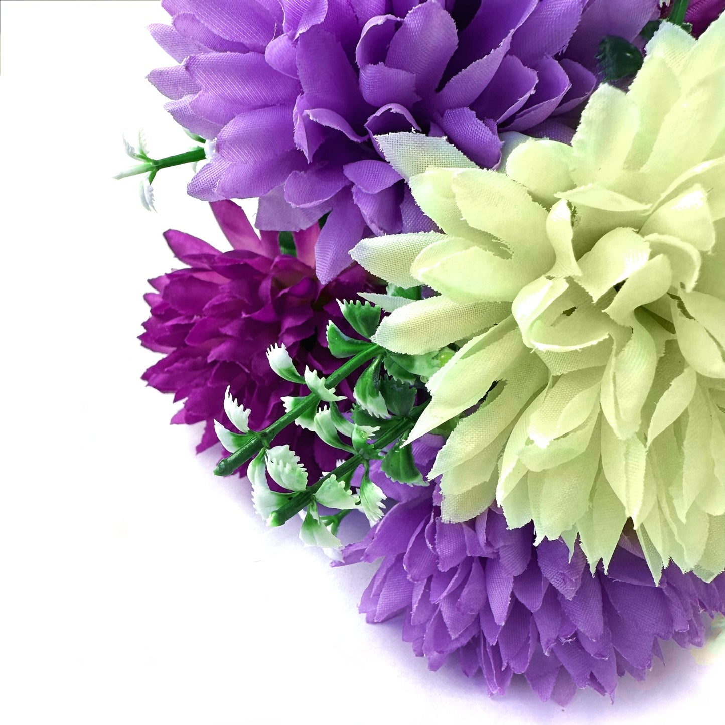 Artificial Chrysanthemum Bush with Purple & Cream Flowers 35cm