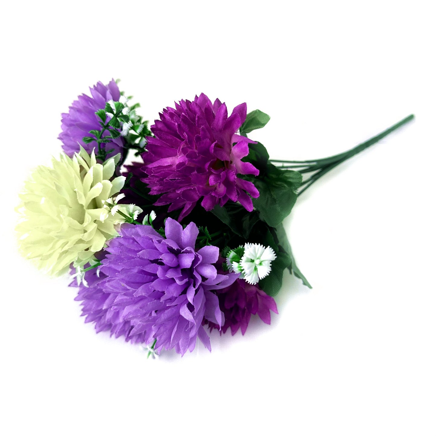 Artificial Chrysanthemum Bush with Purple & Cream Flowers 35cm