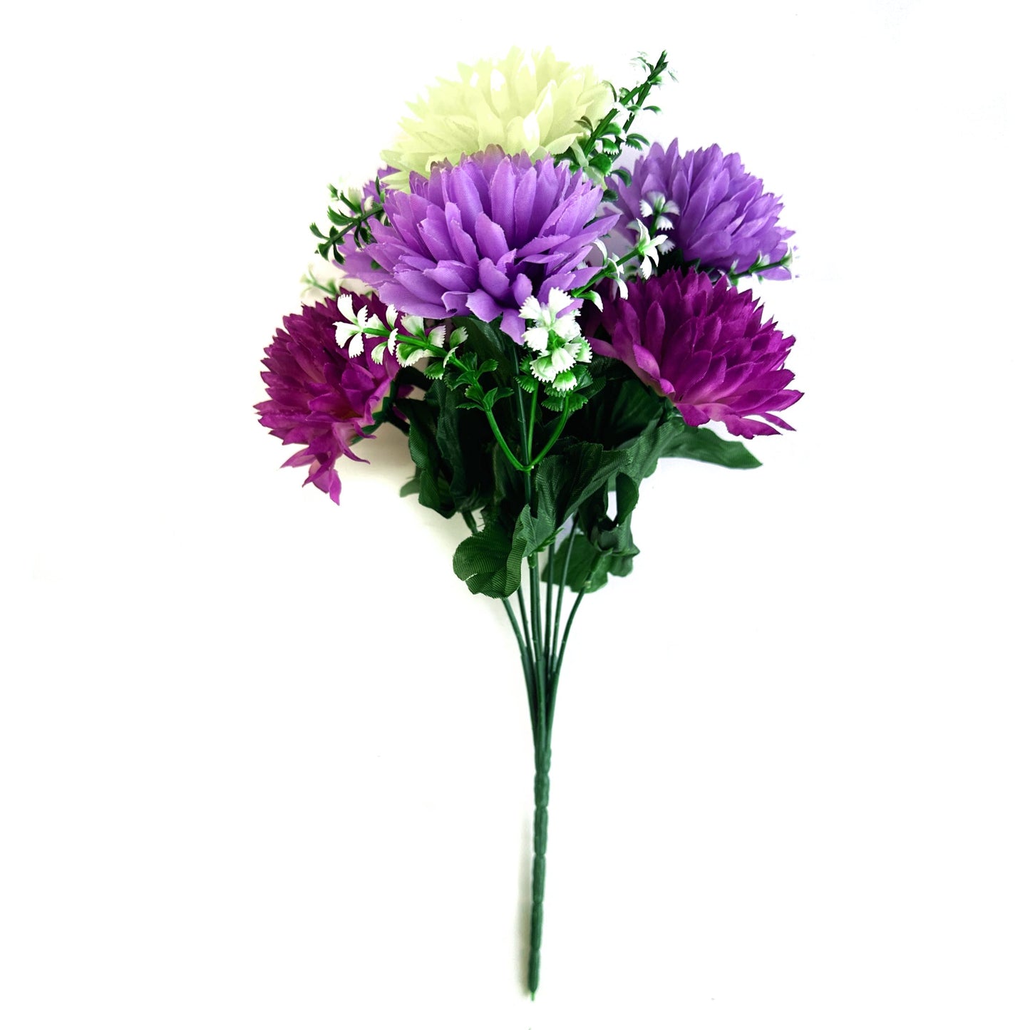 Artificial Chrysanthemum Bush with Purple & Cream Flowers 35cm