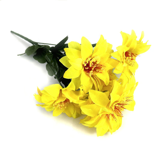 Artificial Zinnia Bush with Yellow Faux Flowers