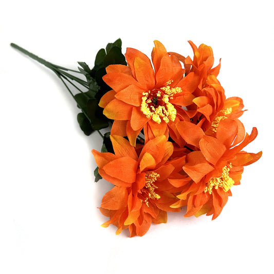 Artificial Zinnia Plant with six orange faux flowers