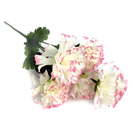 Artificial Carnation Bush With White and Pink Faux Flowers