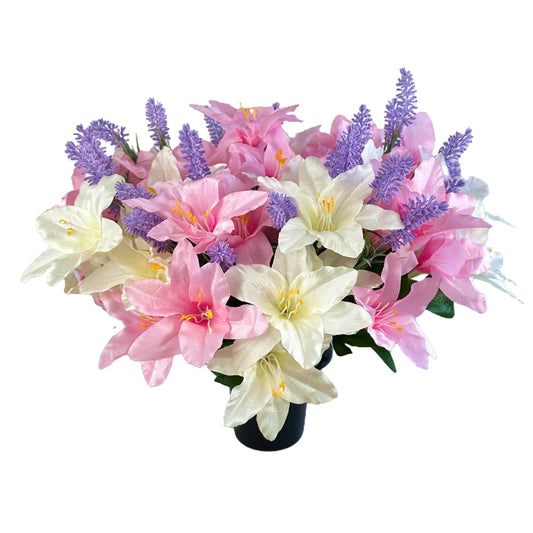 Artificial Lily and Lavender Flower Grave Pot Flower Arrangement