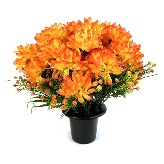 Artificial Orange Chrysanthemum & Gypsophila Flower Grave Pot Arrangement