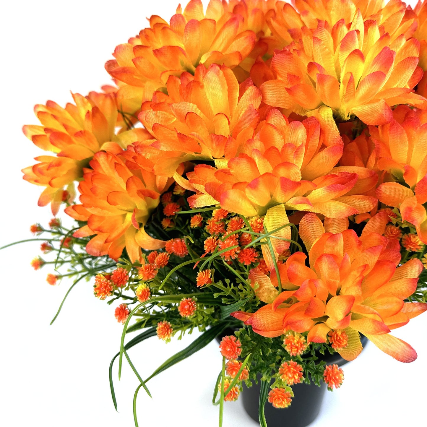 Artificial Orange Chrysanthemum & Gypsophila Flower Grave Pot Arrangement