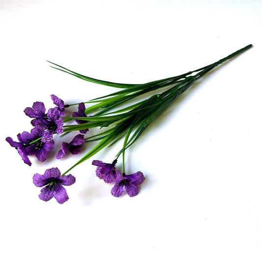 Artificial Cuban Bulrush Bush With Purple Faux Flowers