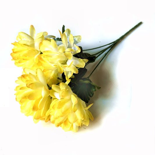 Artificial Chrysanthemum Bush With Yellow Faux Flowers