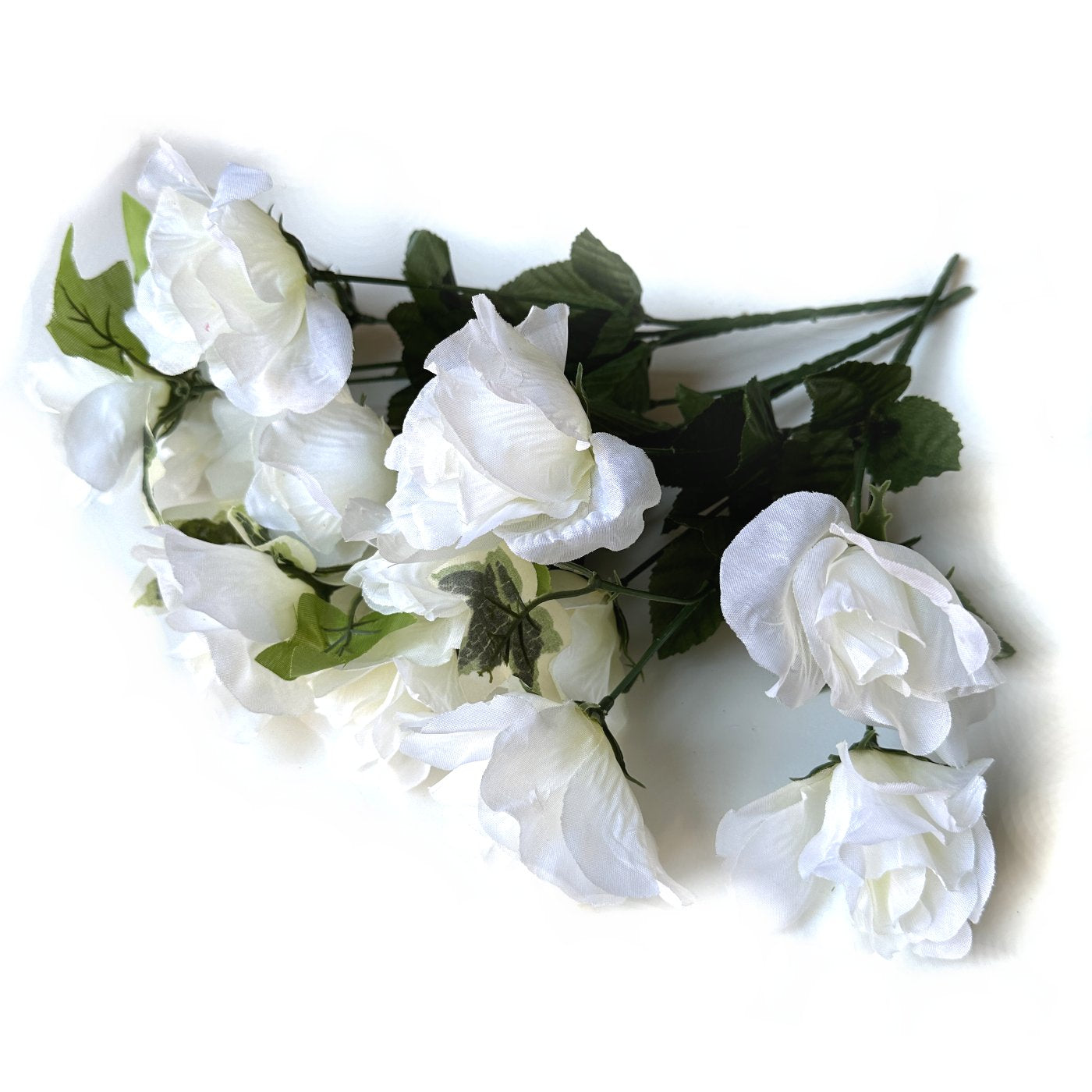 Artificial Rose and Ivy Bushes Plant - White Flowers