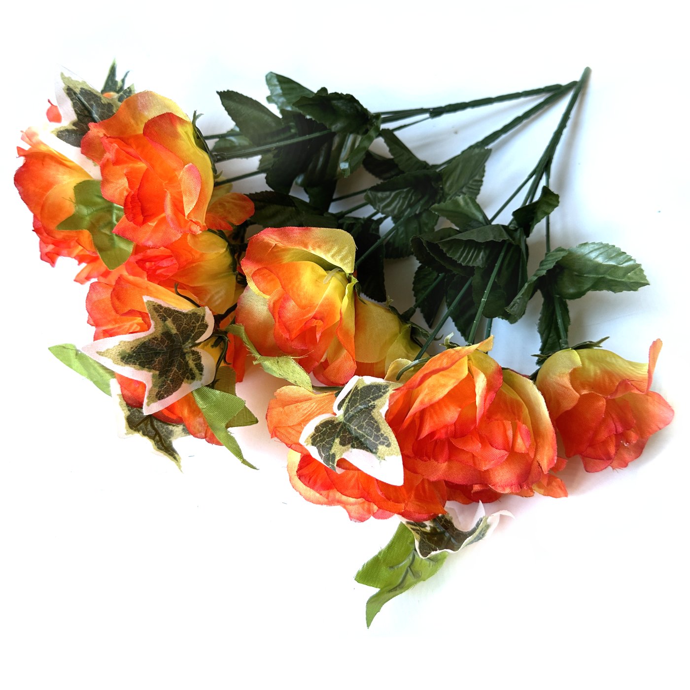 Artificial Rose and Ivy Bushes Plant - Orange Flowers