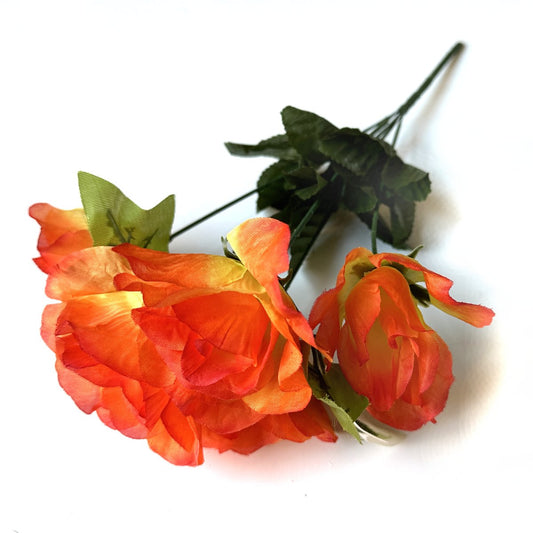 Artificial Rose and Ivy Plant With Orange Faux Flowers
