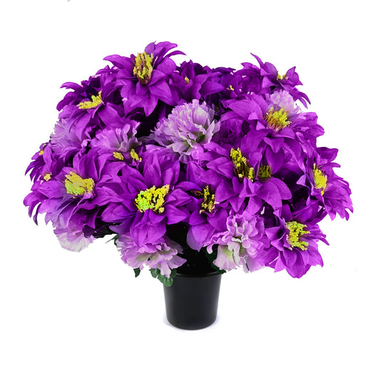 Artificial Purple Zinnia and Carnation Grave Pot Flower Arrangement