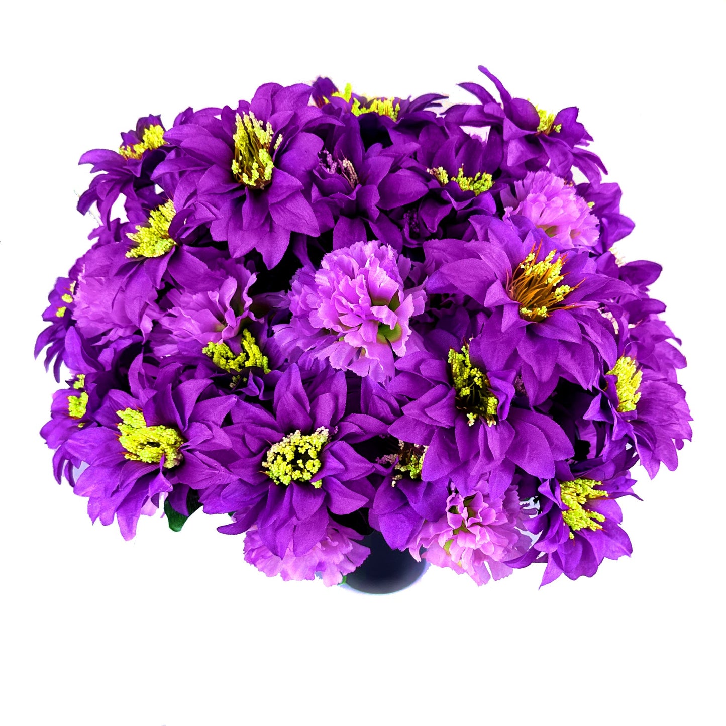 Artificial Purple Zinnia and Carnation Grave Pot Flower Arrangement