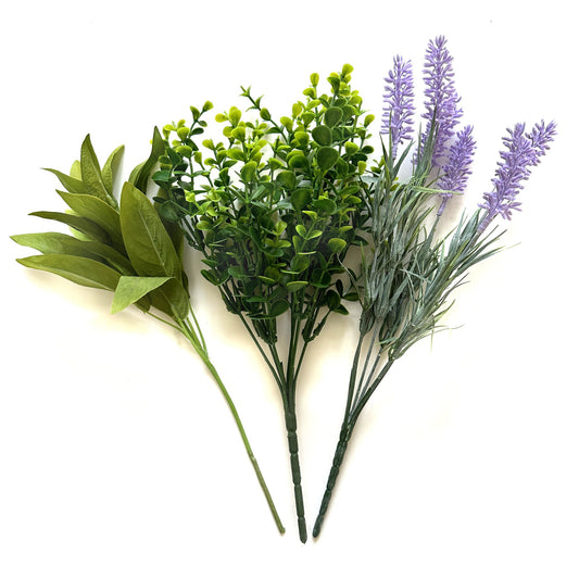 Artificial Plant Flower 3pc Pack - Lavender, Sage and Eucalyptus Bush