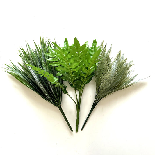 Artificial Plant 3pc Pack - Fern, Light Green Fern and Sword Grass Bushes