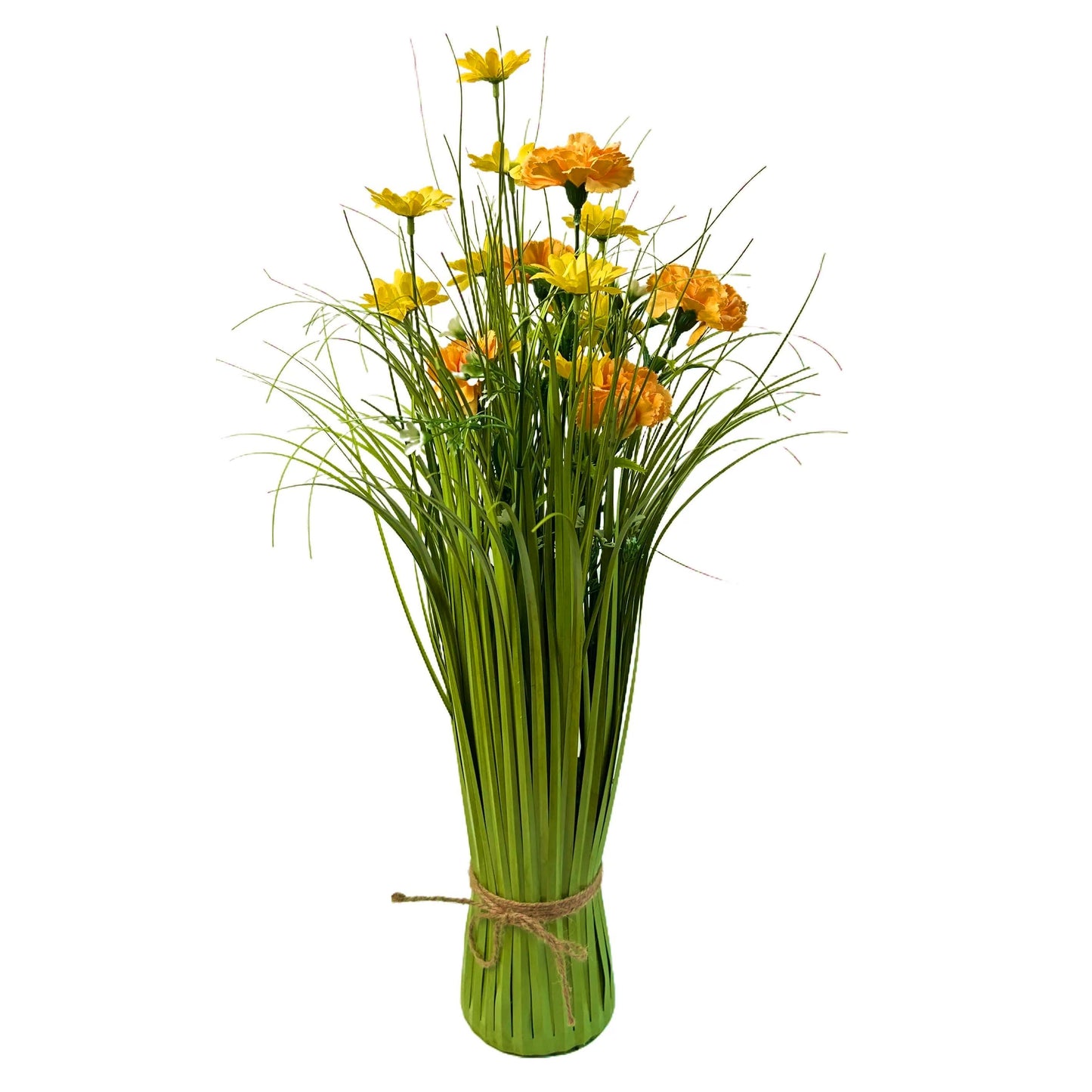 Artificial Grass, Yellow Carnations and Wild Flower Arrangement 57cm