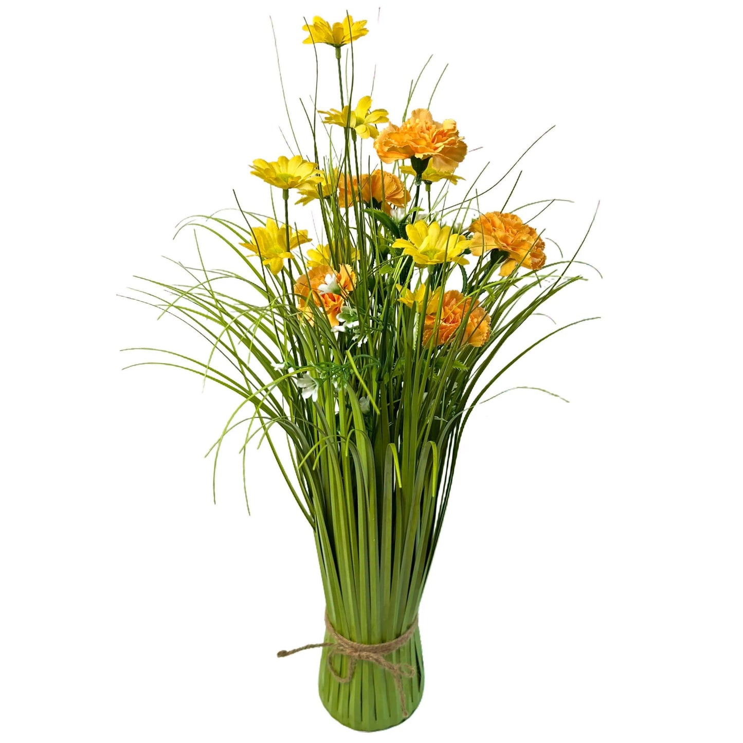 Artificial Grass, Yellow Carnations and Wild Flower Arrangement 57cm